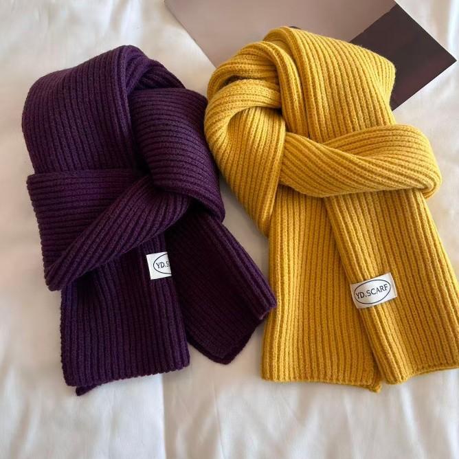 Korean ins simple solid color wool knitted scarf women's winter blue warm couple student neck scarf