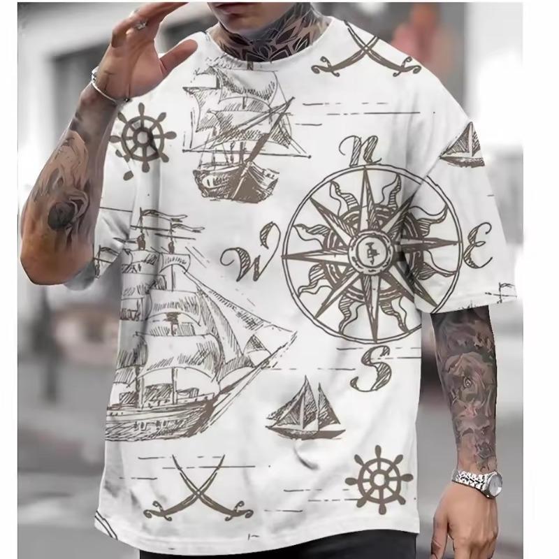 Casual T-Shirts for Mens Short Sleeve Tops 3d Compass Printing Clothing Oversized Summer Clothing Men's Shirt Tees