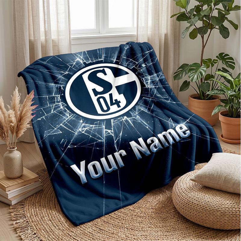 Schalke 04 FC Benutzerdefinierter Name Text Flanelldecke Fußball Logo Personalisierte Fleece-Wurfkuscheldecke Besonderes Geschenk für Sofa Schlafzimmer Zuhause