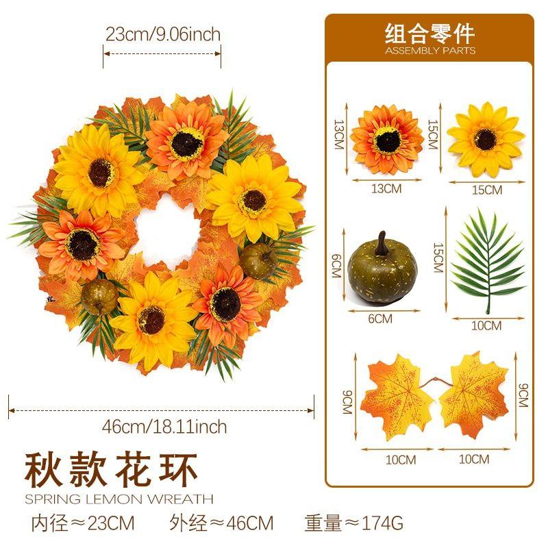 Maple Leaf Wreath Door Decor Fall Harvest Festival Thanksgiving Home Decoration Artificial Floral Garland