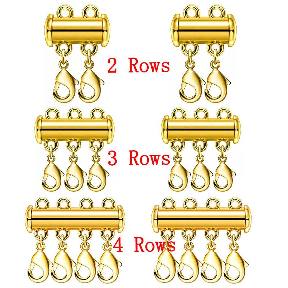 

2pcs Multi Strand Necklace Layer Lobster Clasp Magnetic Separators Slide Magnet Tube Connector Locks for Bracelet Jewelry Making 2 Rows
