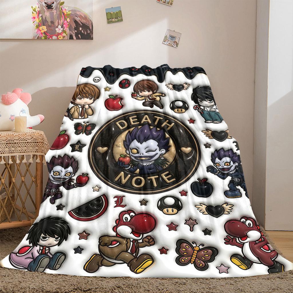 Death Note Top 2D Cartoon Flannel Blanket, Printed Pattern for Room, Soft Bedding Travel Picnic Throw_LIAN