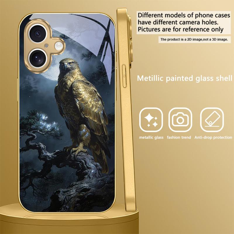 Golden Eagle with Wings For IPhone 17Pro Max 16 17 Pro 15 Pro 14 13 Plus 12 Mini 11Pro Max XR 16E 17 Air Golden glass phone case
