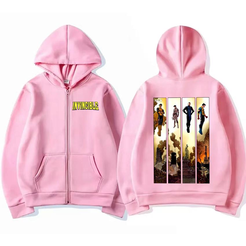 Invincible Variants Comfort Color Invincible Vs Conquest Zipper Hoodie Coat Men Women Top Oversized Unisex Fleece Zip-up Jacket
