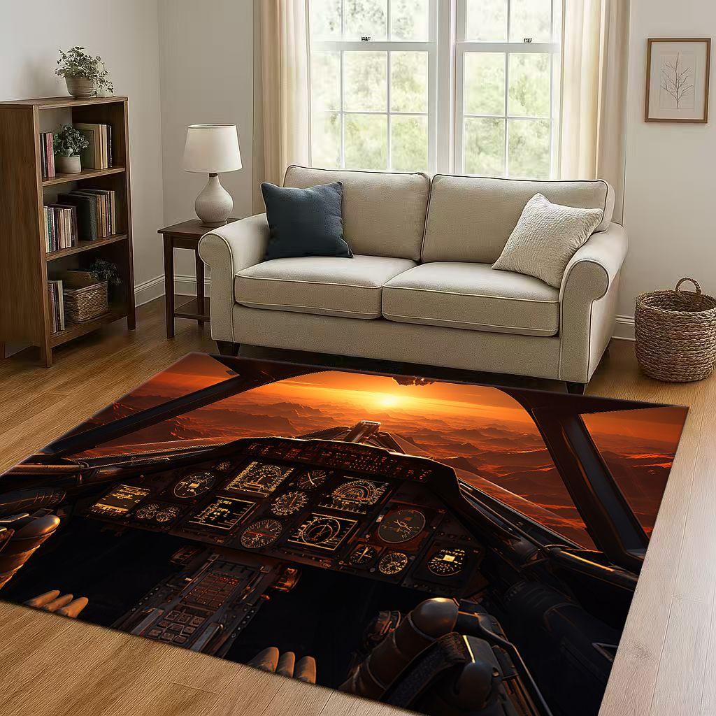 3D Spacecraft Aircraft Cockpit Dashboard Living Room Non Slip Area Rug Carpet for Bedroom Kids Playroom Sofa,Home Decor Doormat