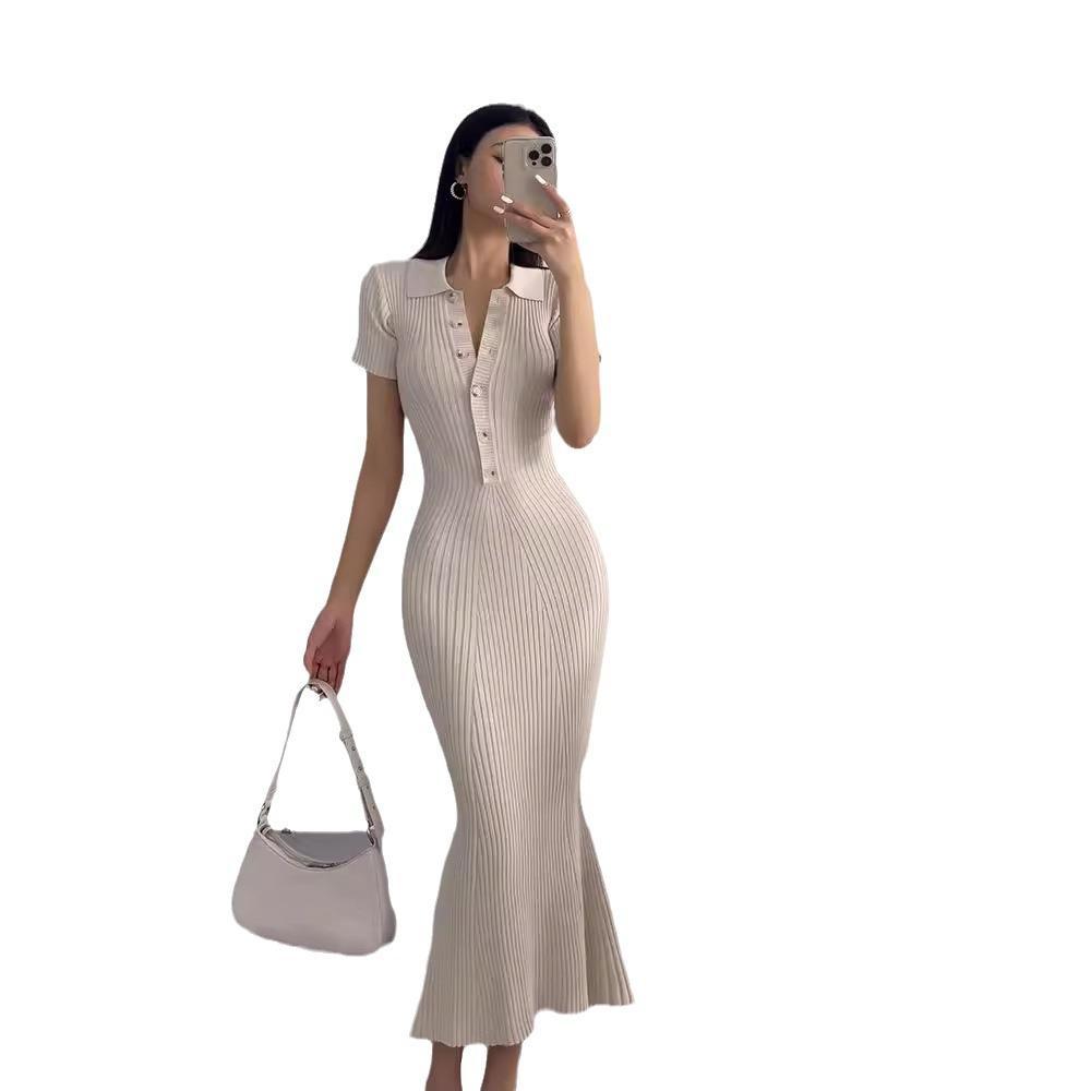 Royal Style Knitted Fishtail Dress: Women's Slim Polo, Short-Sleeve, Autumn/Summer