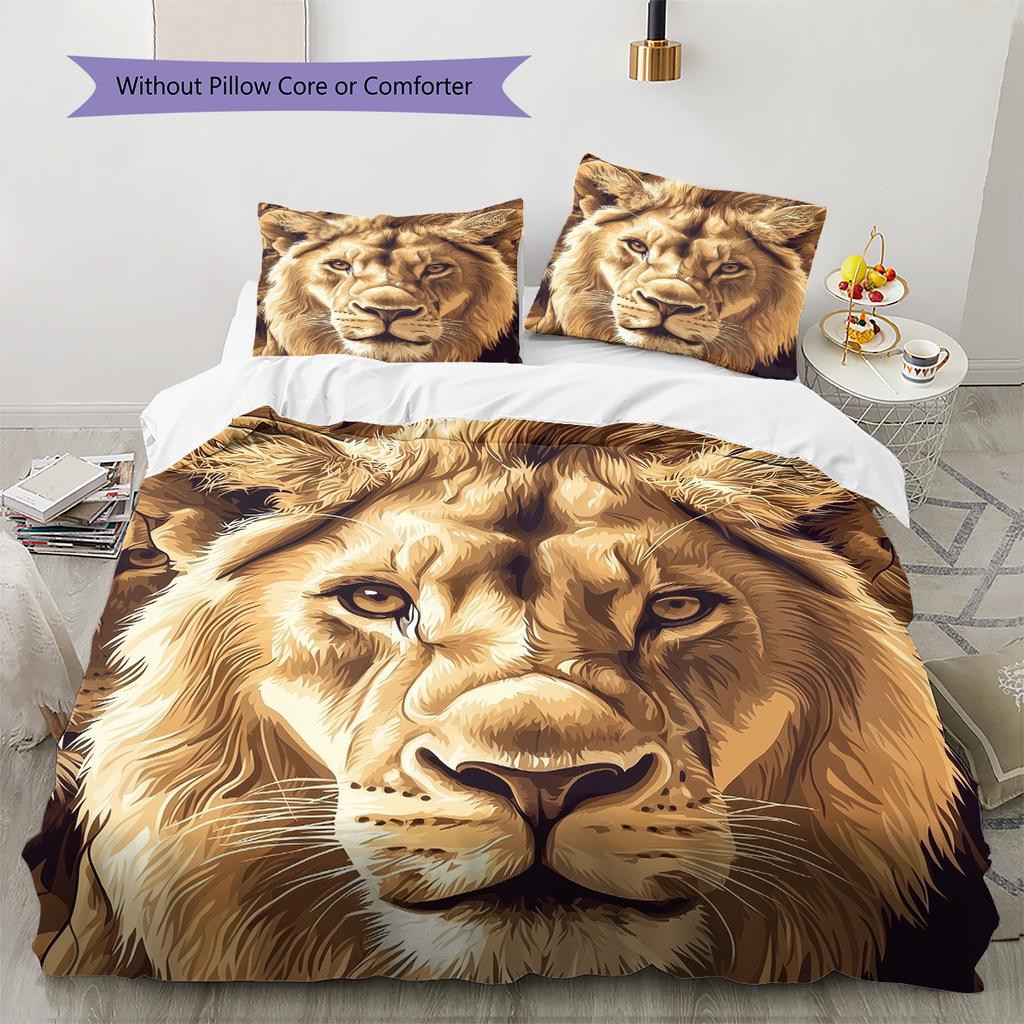 Brown Lion Pattern Bedding Home Decoration Birthday Gift (1 * duvet cover + 2 * pillowcase, without core)