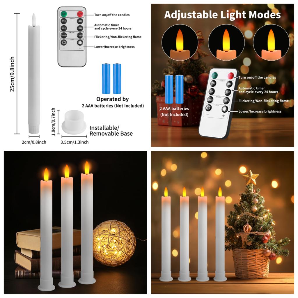 Flameless Taper Candles with Remote Timer LED Candlesticks Battery Operated Flickering Window Candle for Christmas Wedding Decor