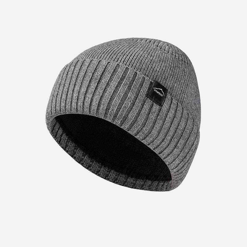 Strickmütze Herren Herbst Winter Samt Dick Ohrenschutz Warme Mütze Hochelastisch Einfarbig Wollmütze