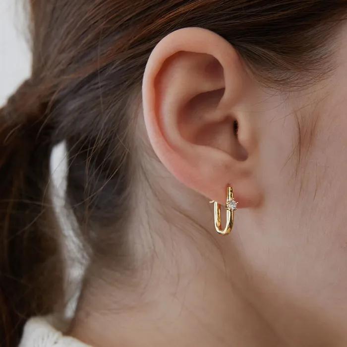 (Silver 925) Front Cubic Hoop Earrings EC1971