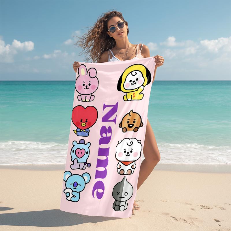 Personalized BT21 Character Collection Beach Towel Microfiber Beach Towel Thin Absorbent for Beach Swimming Yoga Bath Sports. 091045