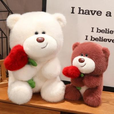 Cartoon Bear Holding Rose Plush Toy Soft Stuffed Bear Doll Home Decoration Romantic Valentine's Day Gift for Lover High Quality