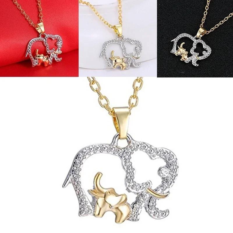 Christmas Gifts Elephant Shape Pendant Necklace Jewelry for Mother Hot Gold Silver Plated Crystal Animal Mothers Day Accessories