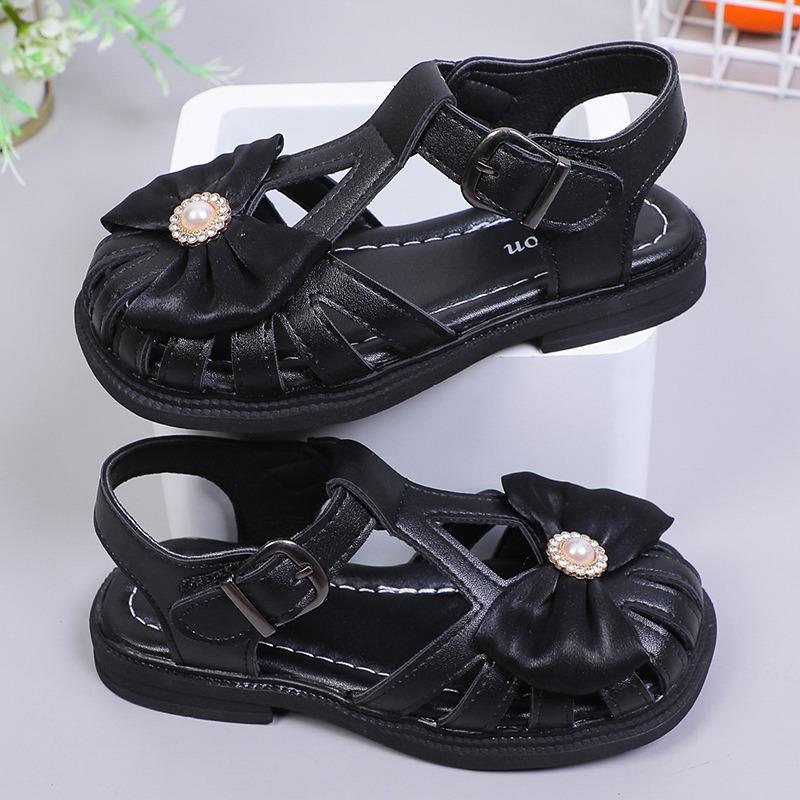 

Baby Kids Bow Princess Sandals, Korean Soft Sole Summer Girls Shoes 21 чёрный