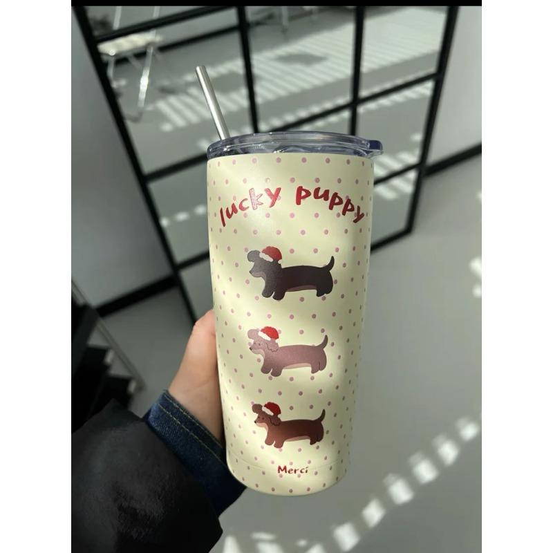 

Милый корейский термос, стакан для кофе, чая, пива, сока, 550 мл, Kawaii, нержавеющая сталь с соломой, термокружка, бутылка для воды, подарок 550ml