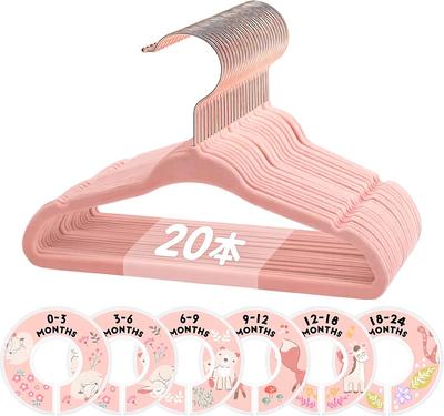 DOIOWN Baby for Babies and Includes 6 Pack of 20 Hangers, Velvet, Non-Slip, 28cm, Kids, Size-Dividing Tags, Pink,