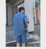 2023 Summer Men's Wash Denim Two-Piece Suit: Short-Sleeved Shirt & Half Pants Casual Set