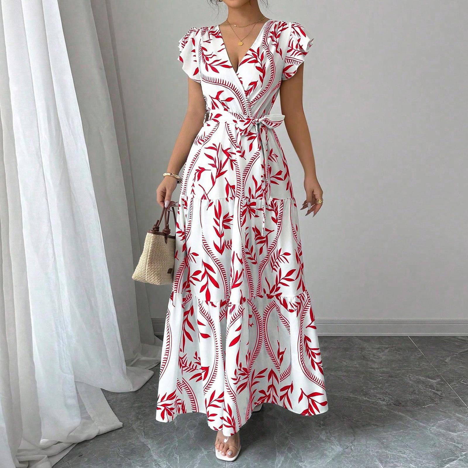 Women s Casual Fashion Sleeveless Retro Retro Dress XL красный