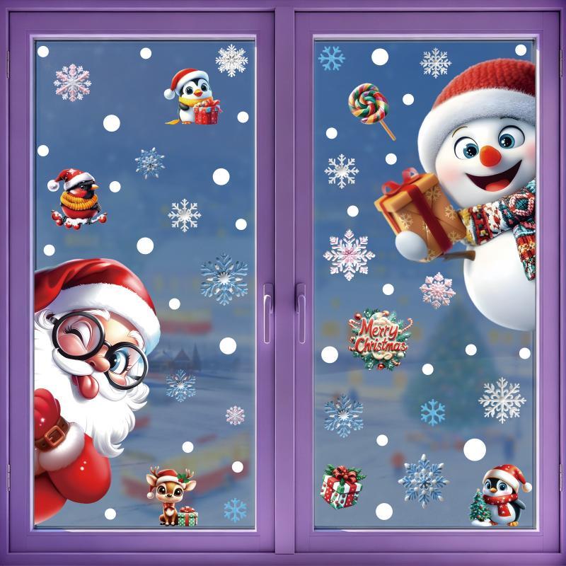 Christmas Window Stickers 3D Santa Claus House Snowflakes Electrostatic Sticker Home 2026 Xmas Party Christmas Decor