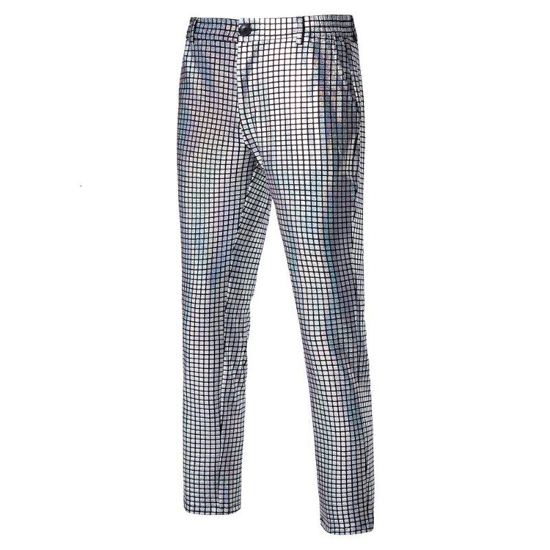 Men's Red Metallic Grid Dress Pants Shiny Straight Leg Trousers for Party & Stage