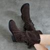 Johnature Retro Echtleder Mid-Calf Stiefel Modische Vielseitige Mittel Absatz Damen Quastenstiefel
