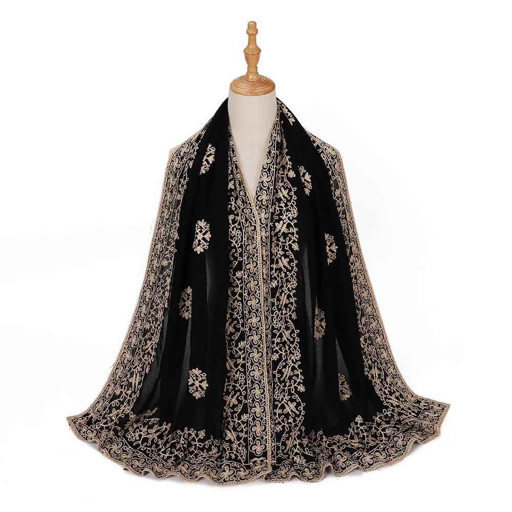 New Middle East black embroidered headscarf, Indonesian Malay fashion headscarf, shawl scarf