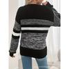 Womens Striped Color Block Crew Neck Loose Long Sleeve Knit Sweater