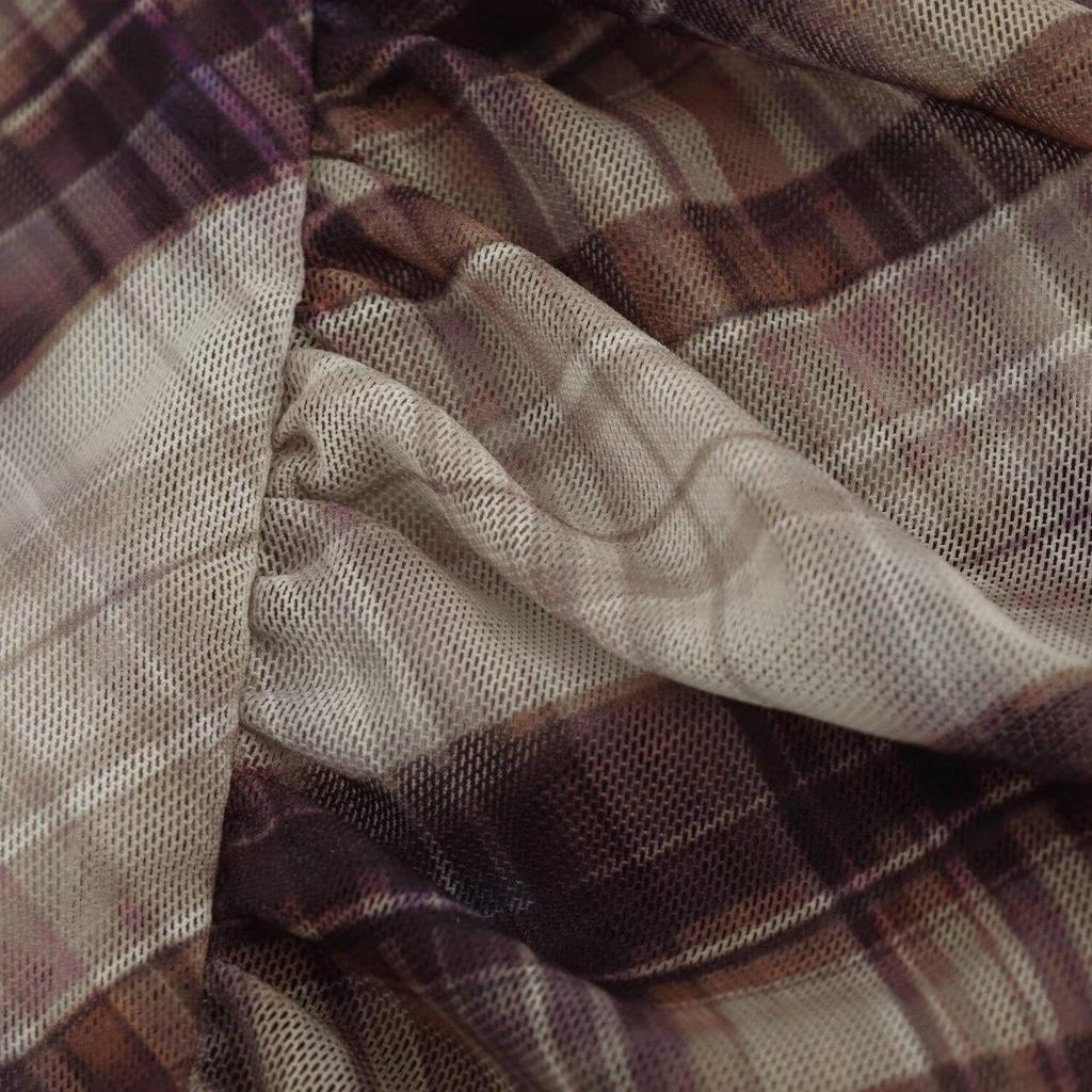 Spring 2025 Women's Slim Fit Plaid Silk Pleated T-Shirt