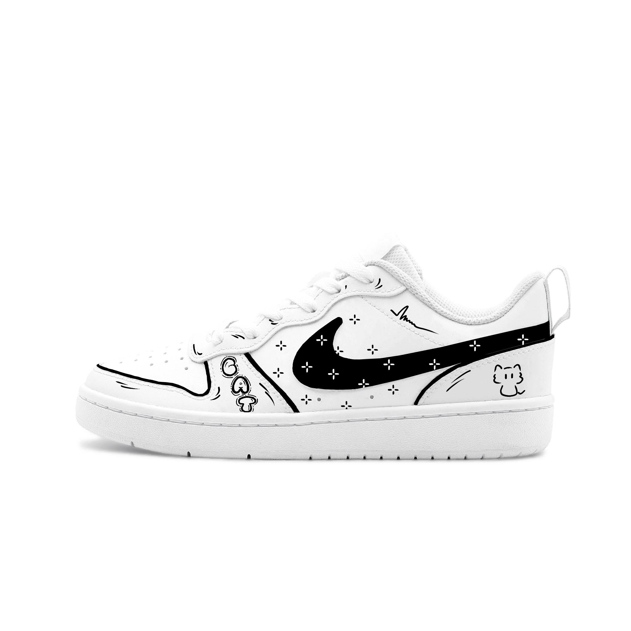 

Nike Court Borough Big Fish Manufacturing, Meow Star Graffiti Leather Abrasion Resistant Breathable Low top BQ5448-100(Team1792-) 38.5