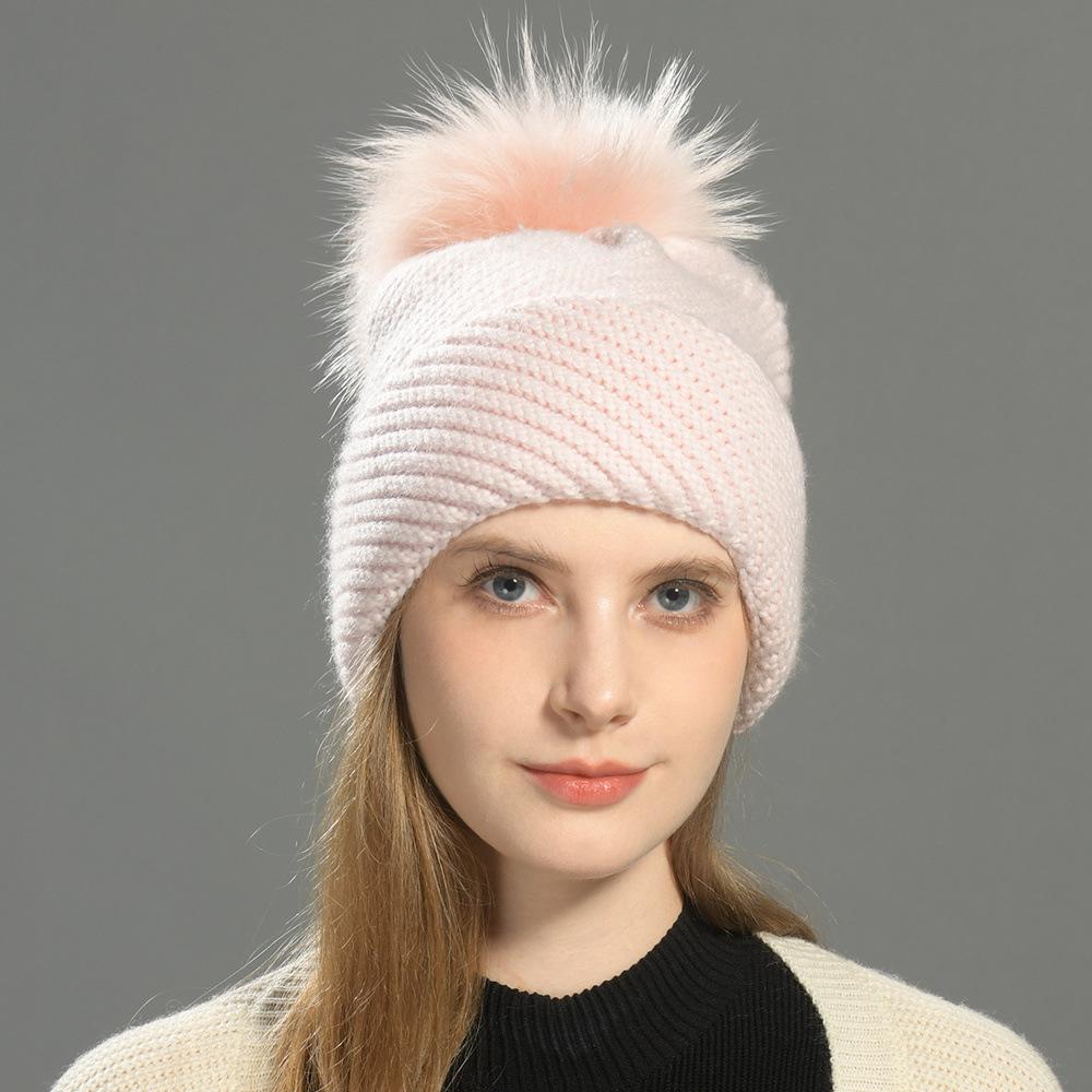 Oblique striped hat women's solid color rabbit velvet wool hat soft waxy casual versatile knitted hat warm autumn and winter fashion windproof