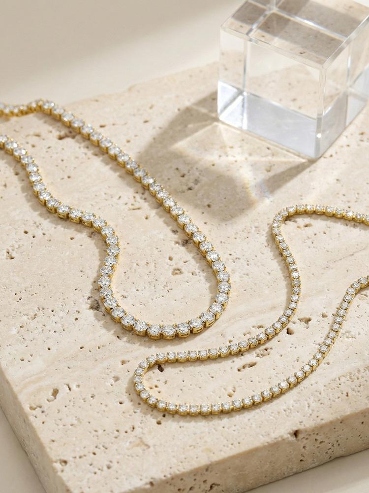 Women's Cubic Zirconia Tennis Necklace, Stainless Steel CZ Chain Crystal Choker Rhinestone Necklace, Luxury Wedding Women Gift