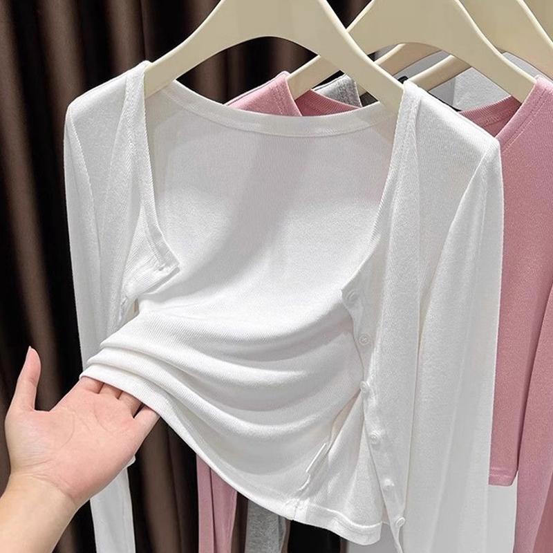 Ice silk sunscreen shawl with sweater cardigan women, 2025 new autumn thin section high-end early autumn long-sleeved knitted top