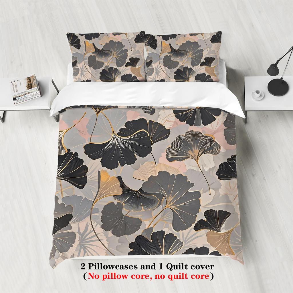 3pcs Duvet Cover Set King Size, Ginkgo Leaf Pattern Print, Soft, Comfortable and Breathable, Bedding Set for Bedroom,Hotel