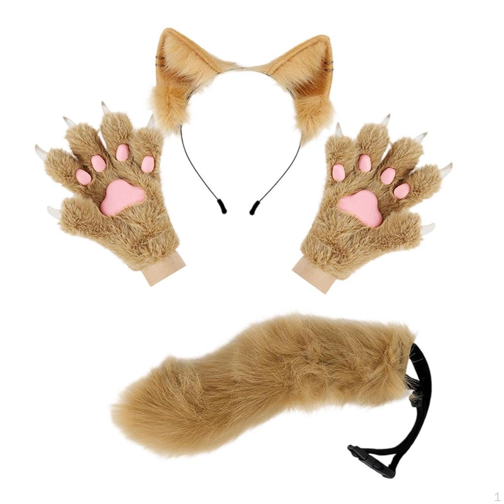 Headband Tail Gloves Set Animal Long for Birthday