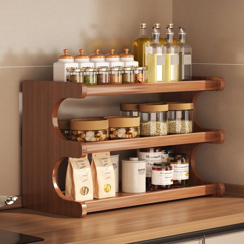 Solid Wood Multi-Layer Kitchen Spice Rack & Multifunctional Storage Organizer