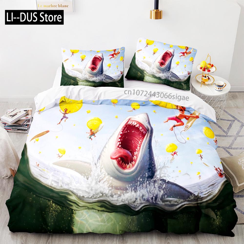 Shark Bedding Set Single Twin Full Queen King Size Ocean Overlord Bed Set Aldult Kid Bedroom Duvetcover Sets 3D Anime 035