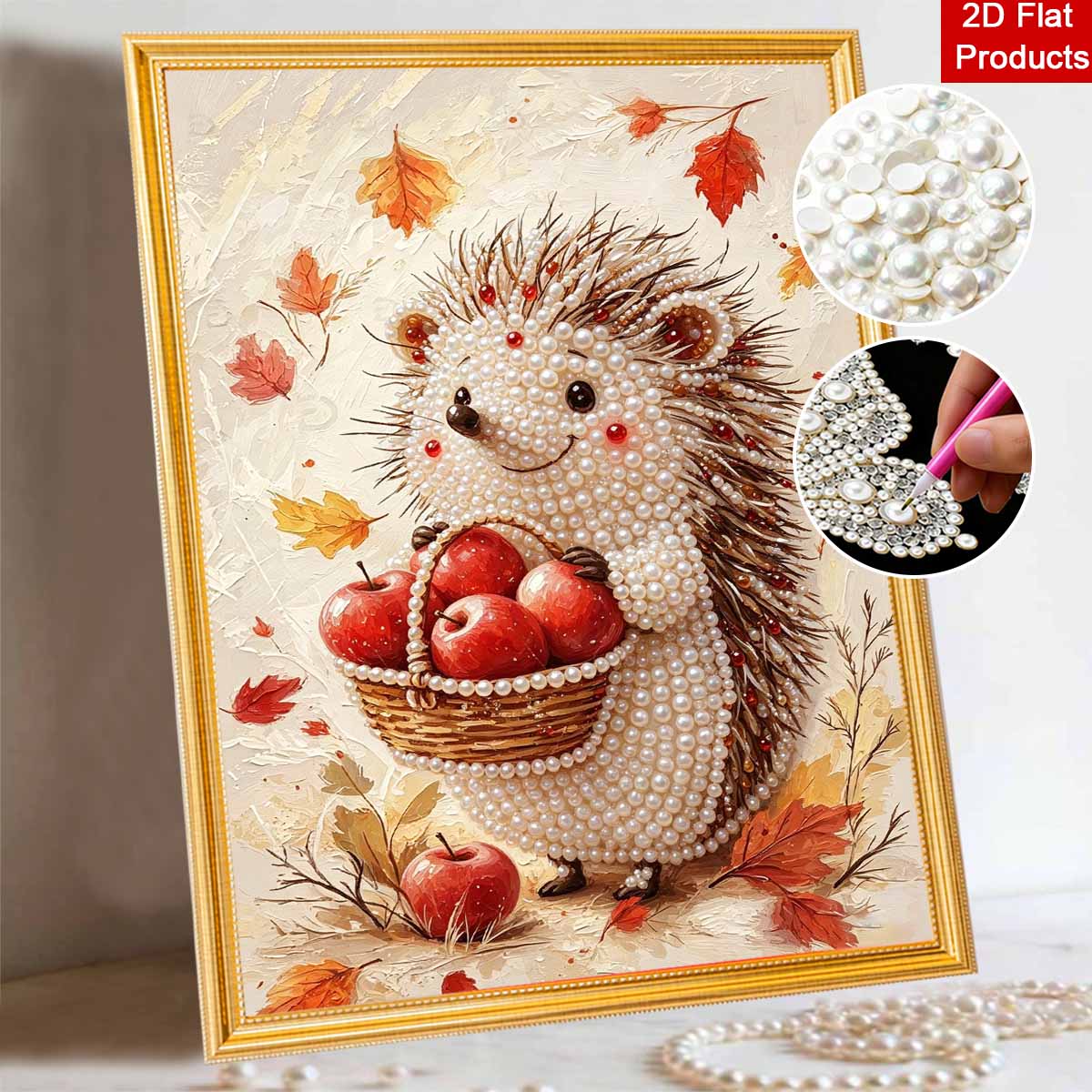 Animal pearl painting handmade DIY autumn hedgehog pearl art painting stickers home decoration gift 30x40