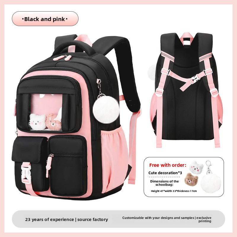 New Pink Princess Primary School Student Backpack, Children's Backpack, Lightweight and Large Capacity Middle School Student Backpack for Girls