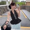 Sweet Wind Black Polka Dot Neck V-neck Vest Women's Clothing Summer Design Waist Slim Fit Chic Beautiful Top