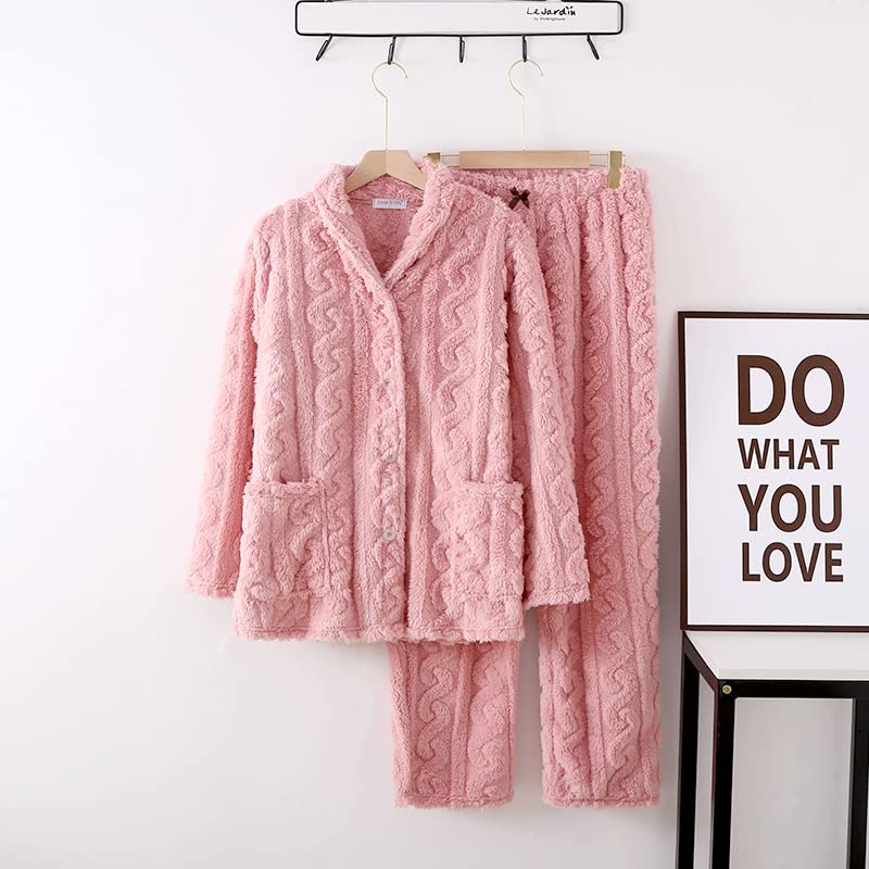 Fluffy Pajamas Striped Fluffy Flannel Warm Fluffy Room Wear Loungewear Sleepwear Gift Day Salmon Women's Autumn/Winter Mother's (L, Pink)