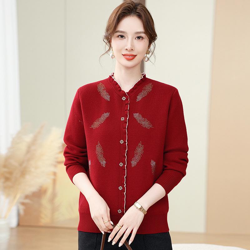 

Мамина цельная флисовая трикотажная базовая рубашка 2024 - Теплый, толстый свитер для женщин среднего и пожилого возраста M (recommended 85-95 jin) красный