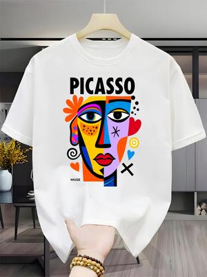 Camiseta Informal para Hombre con Diseño Abstracto Facial Estilo Picasso Adecuada para Festividades Como Pascua, Halloween, Acción de Gracias, ...