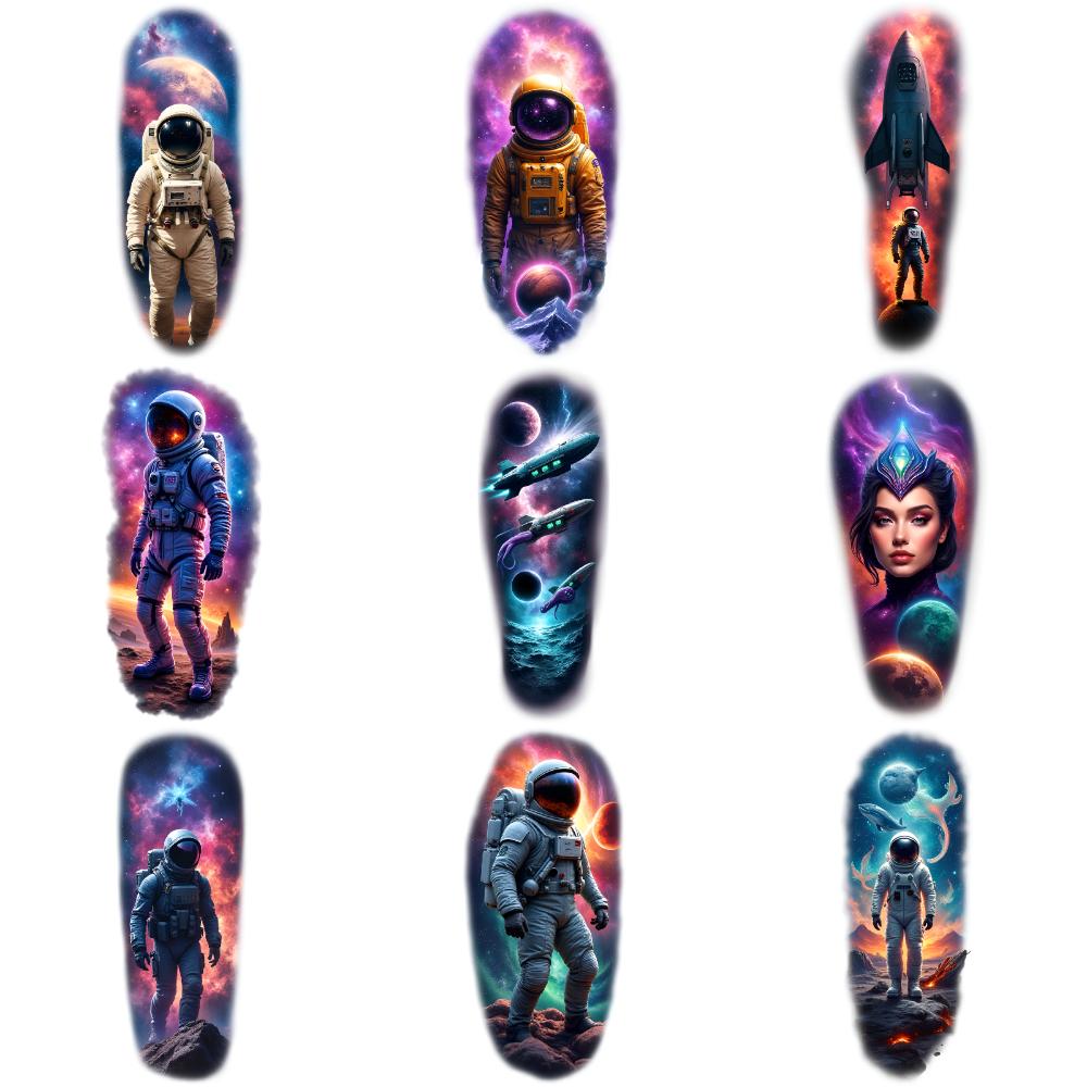 9pcs Temporary Tattoo Spaceship Colorful Realism Black Hole Planet Waterproof Long-lasting Body Stickers Alien For Men Arms