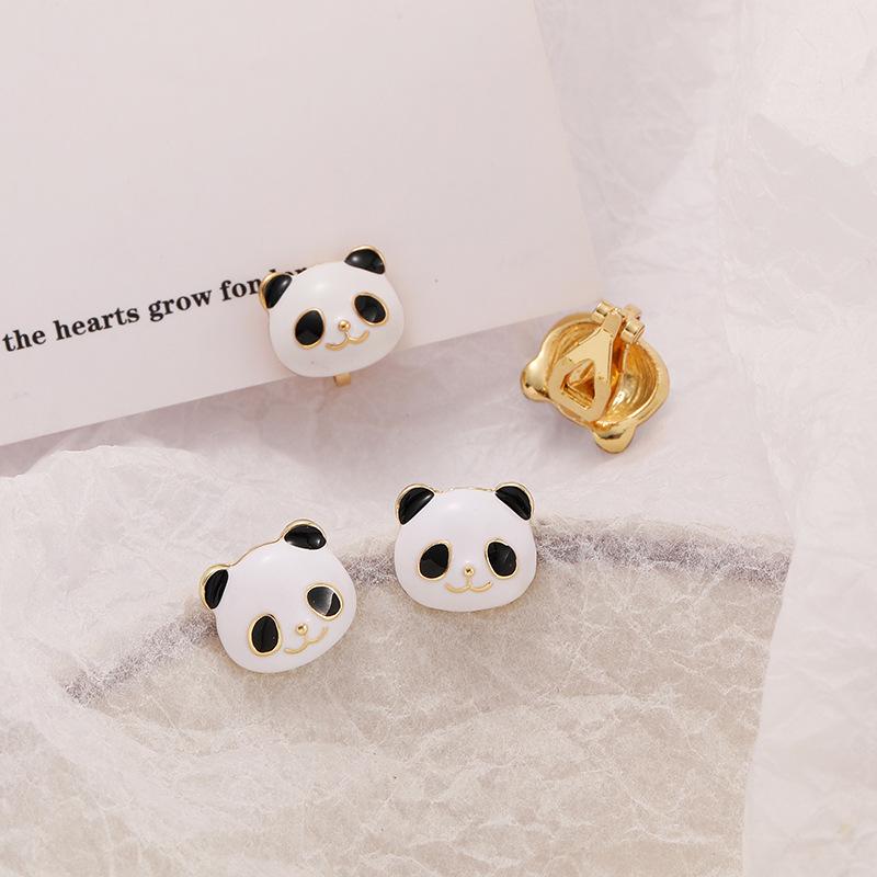 Korean Style 3D Panda Clip-On Earrings with Soft Pads - Cute, No Piercing, Simple and Fresh Design for Women