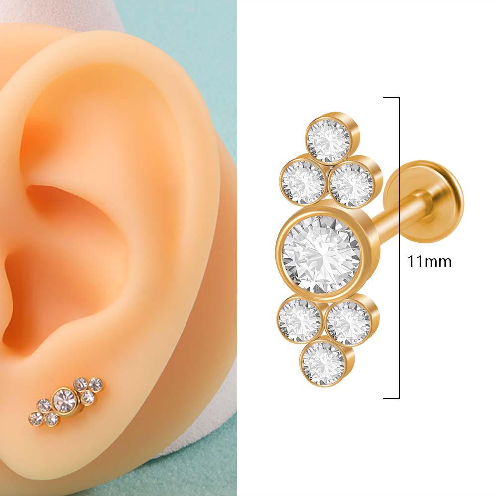 G23 Titan & Stahl 16G CZ Edelstein Dreieck Lippenring Kristall Cluster Ohrring