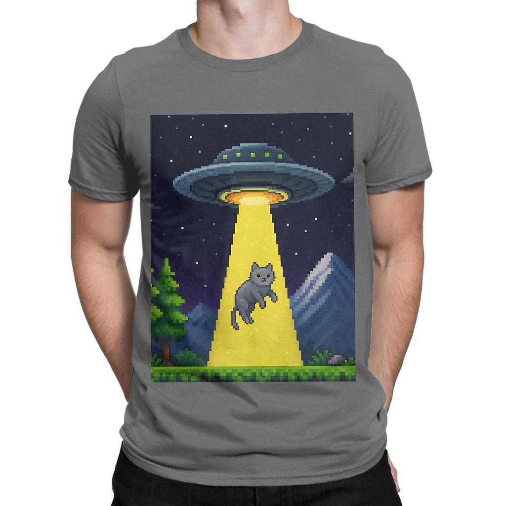Abducted Pixel UFO Funny Graphic 100 Cotton TShirt UFO Tees Tops For Unisex