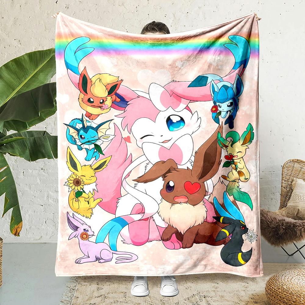 Japanese Games Pokemen-Eevee Cartoon Blanket Soft Fluffy Plush Blanket Sofa Office Quilt Throw Picnic Beach Towel Luxury Gift