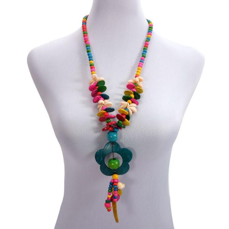 JMXD-Bohemian ethnic style necklace coconut shell pendant colorful multi-layer beaded retro hand-woven necklace women's jewelry