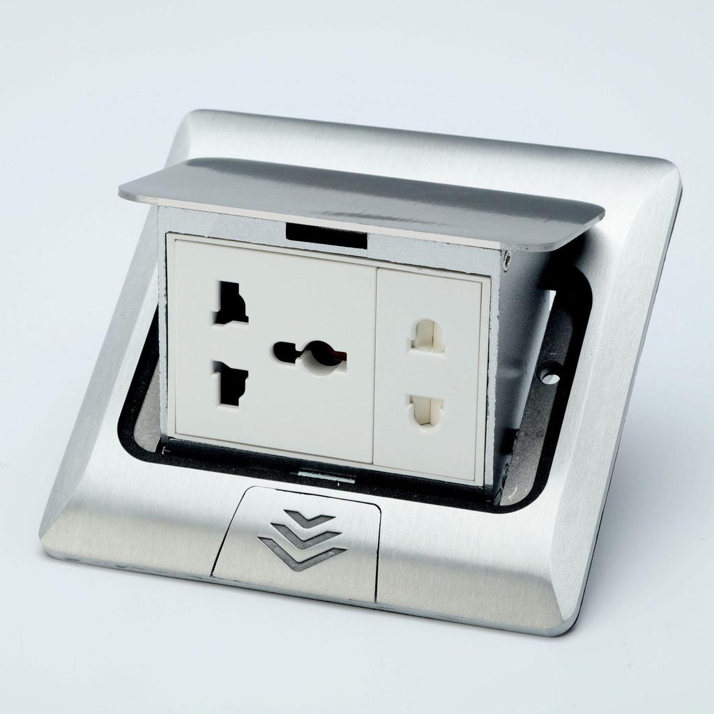 Silver Black Hidden Floor Socket - UK/Thai 15A, US Standard, Six-Hole Floor Power Outlet