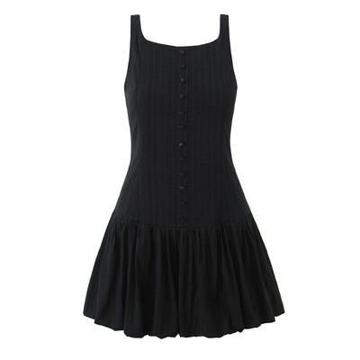 Rochie de Primăvară 2025 Stil European & American pentru Femei, Neagră, Fără Mâneci, Decolteu Adânc pe Spate, cu Nasturi